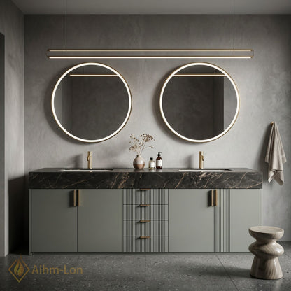 76''-96'' Double Bathroom Vanity with Sink Dark Marble Gray Slatted Front Drawers