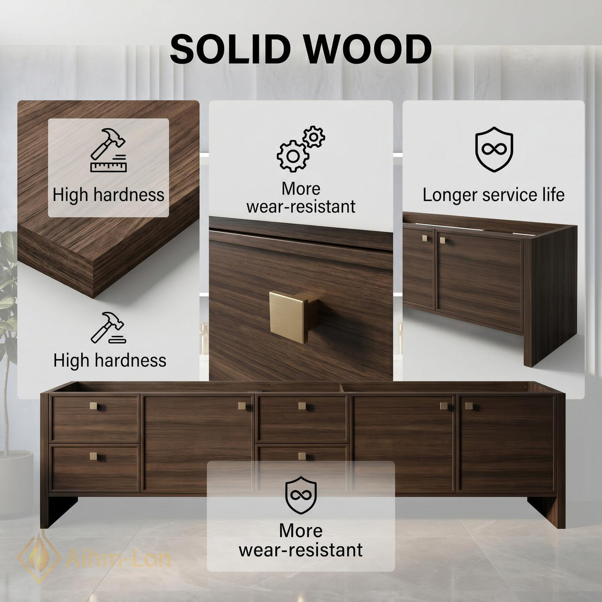 76''-96'' Double Bathroom Vanity with Sink Floating Double Walnut Finish Slatted Panel