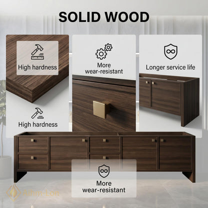 76''-96'' Double Bathroom Vanity with Sink Floating Double Walnut Finish Slatted Panel