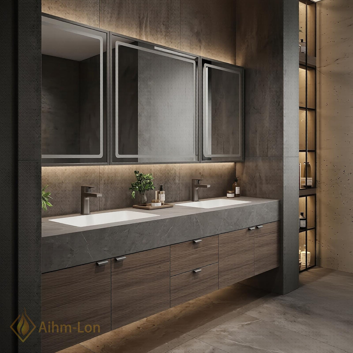 60''-96'' Double Bathroom Vanity with Sink Charcoal Finish Mirror Cabinet Drawers