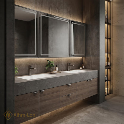 60''-96'' Double Bathroom Vanity with Sink Charcoal Finish Mirror Cabinet Drawers