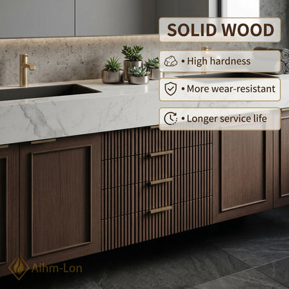 76''-96'' Modern Double Bathroom Vanity with Sink Dark Walnut Slatted Center Panel