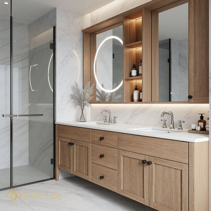 70''-96'' Modern Bathroom Vanity with Sink Double Sink Floating Storage Anti-Fog Mirror