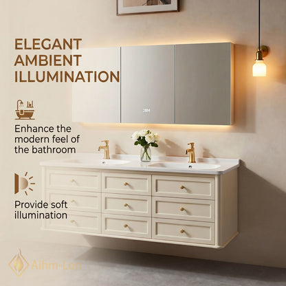 60''-96'' Sleek Bathroom Vanity with Sink Floating Warm Cream Spacious Storage Cabinet
