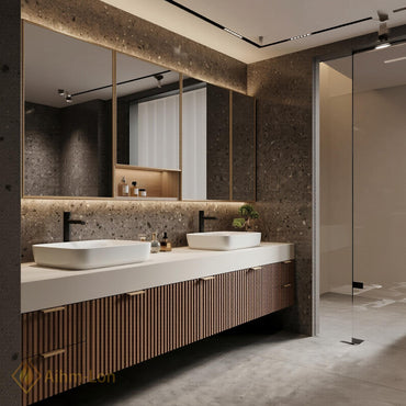 76''-96'' Double Bathroom Vanity with Sink Floating Double Walnut Finish with