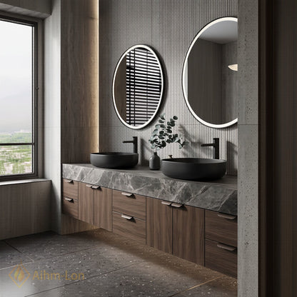 60''-96'' Double Bathroom Vanity with Sink Dark Grey Marble Slatted Doors Drawers