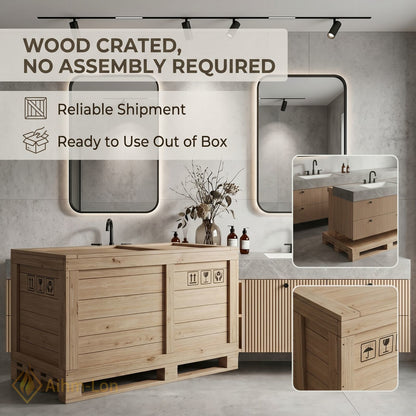 76''-96'' Double Bathroom Vanity with Sink Grey Floating Modern Stone-Top Vanities Slat