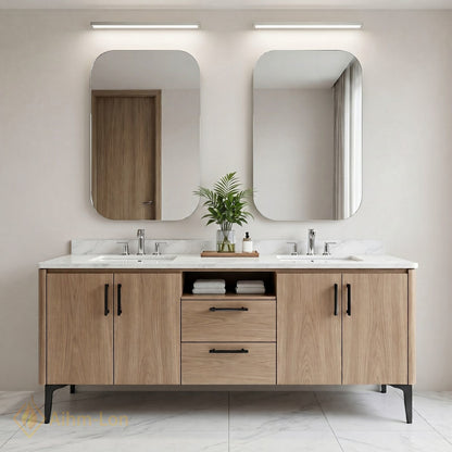 60''-96'' Modern Bathroom Vanity with Sink Floating Solid Wood Texture Dual Drawers