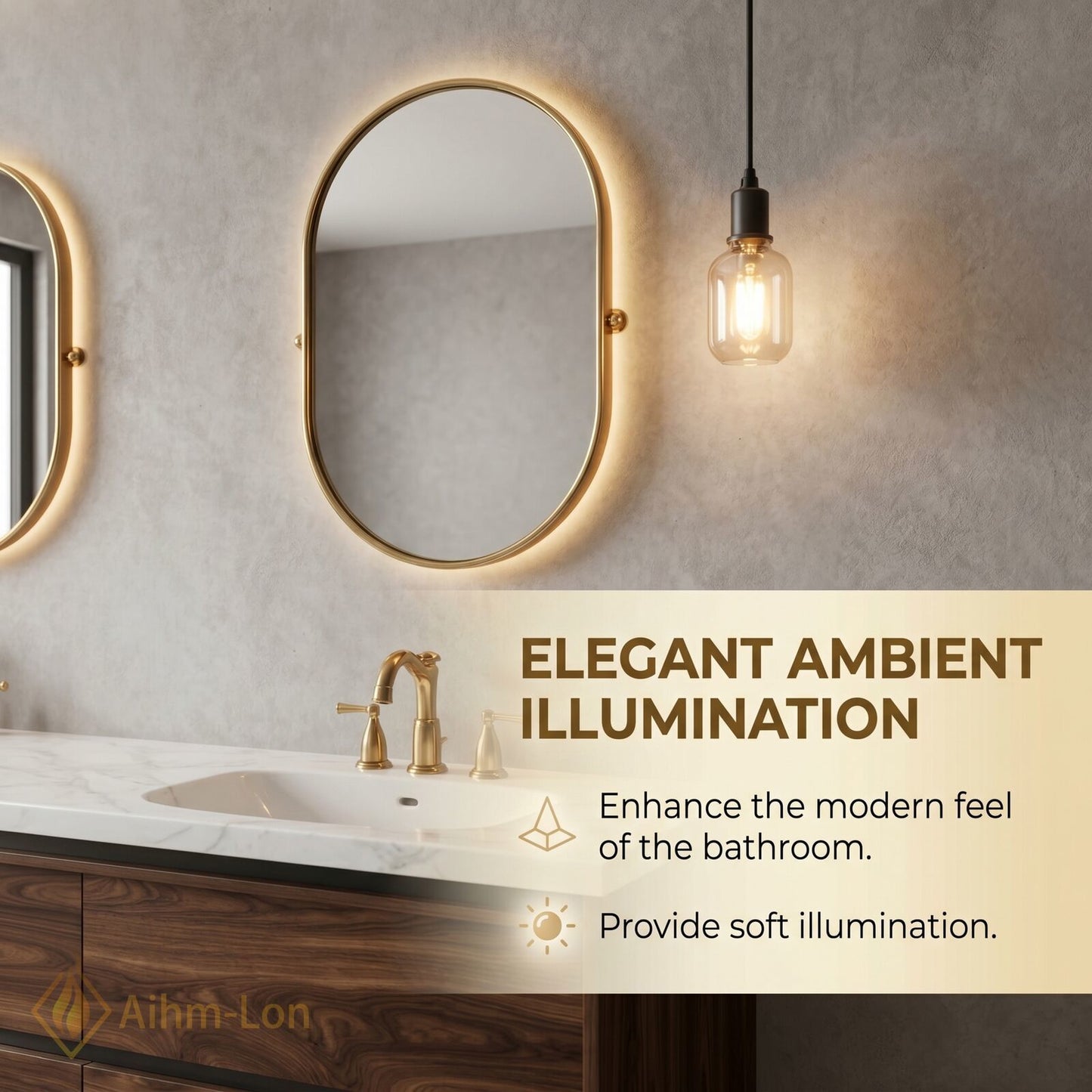 60''-96'' Modern Bathroom Vanity with Sink Floating Wooden Drawer White Stone Oval Mirrors