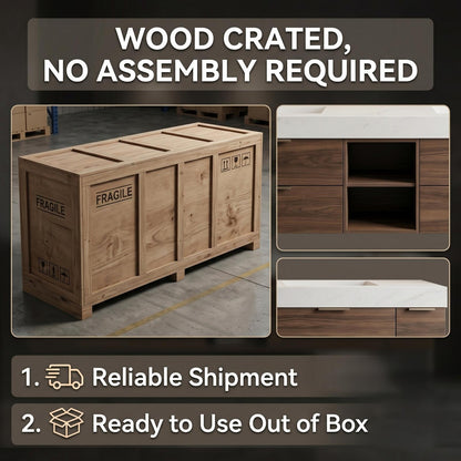 60''-96'' Modern Bathroom Vanity with Sink Double Sink Dark Walnut Slatted Center Panel Cabinet
