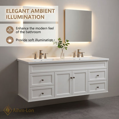 60''-96'' Double Bathroom Vanity with Sink Flush Panel Glass Cabinet Drawers Solid Wood