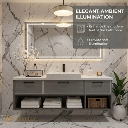 40''-64'' Floating Bathroom Vanity with Sink Grey Mesh Three Drawers Open Shelving