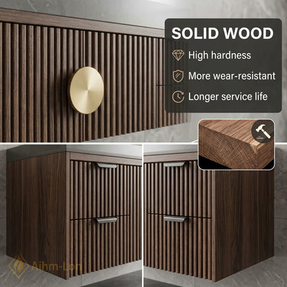 70''-96'' Double Bathroom Vanity with Sink Modern Slatted Vertical Panels Solid Brass