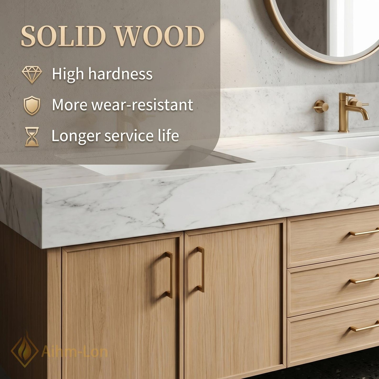 76''-96'' Double Bathroom Vanity with Sink Natural-Wood Modern Floating Stone-Top