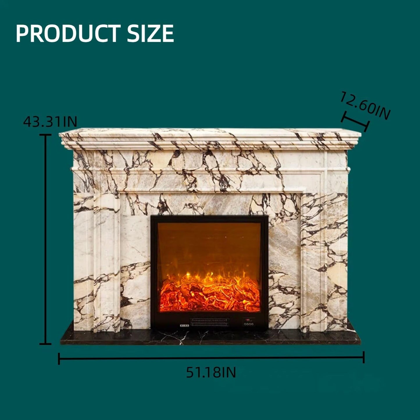 51"Marble Electric Fireplace Heater with Mantel Includes Artistic Textureheating Function