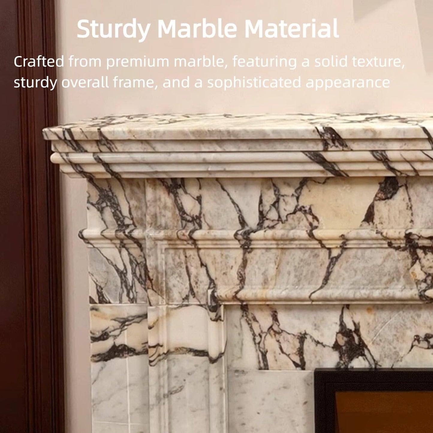 51"Marble Electric Fireplace Heater with Mantel Includes Artistic Textureheating Function
