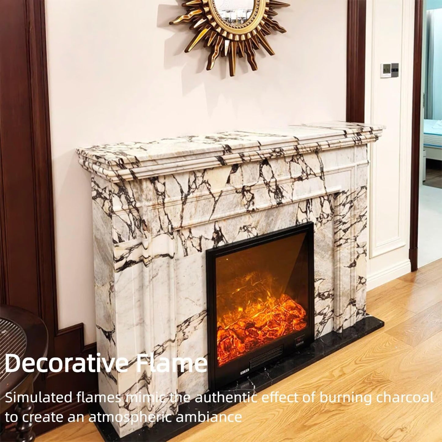 51"Marble Electric Fireplace Heater with Mantel Includes Artistic Textureheating Function
