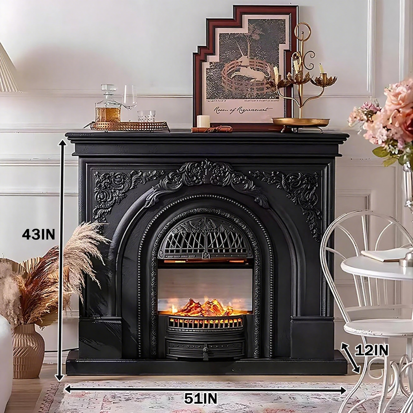 Aihm-Lon Electric Fireplace with Mantel Includes Cage Shaped Firebox