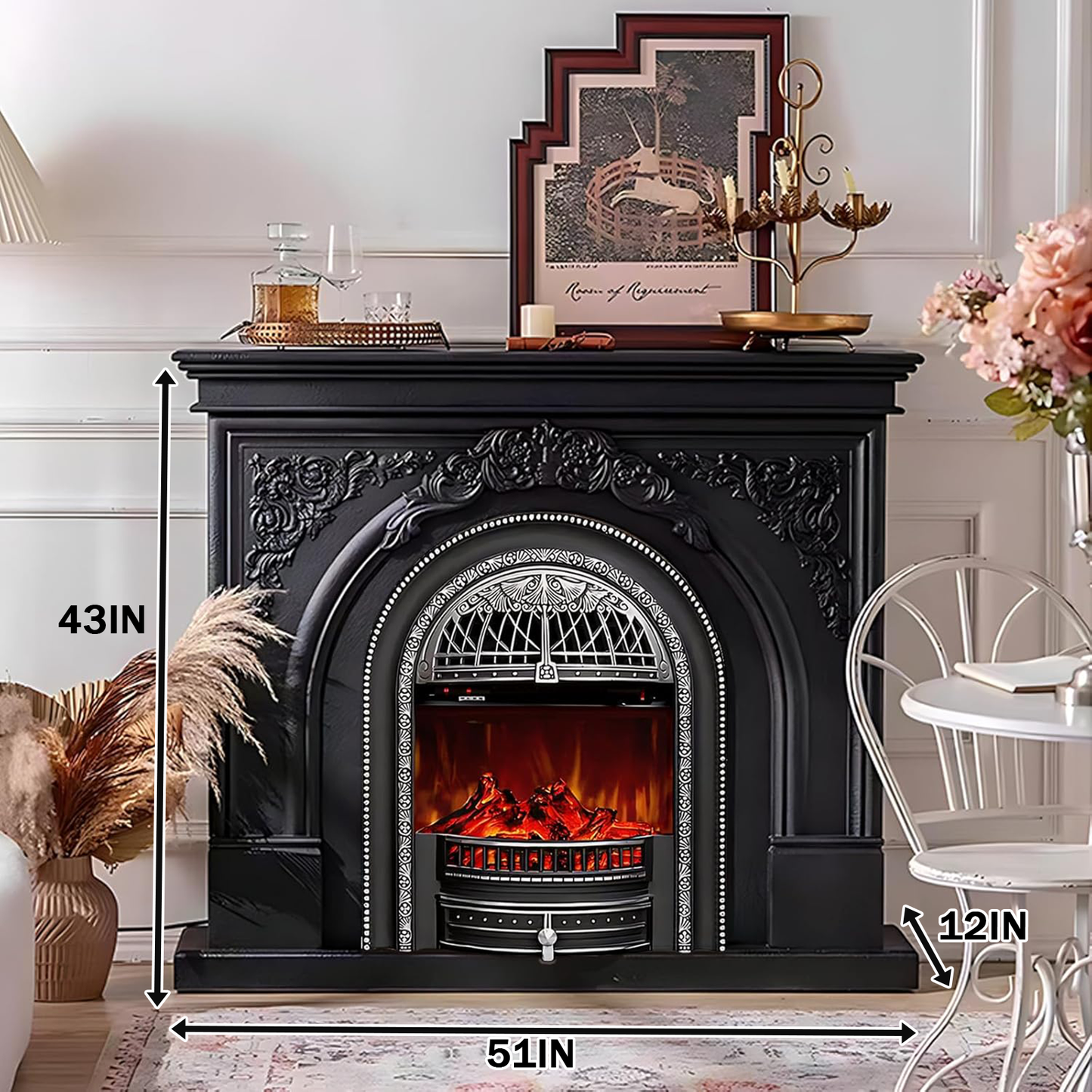 Aihm-Lon Electric Fireplace with Mantel Includes Cage Shaped Firebox
