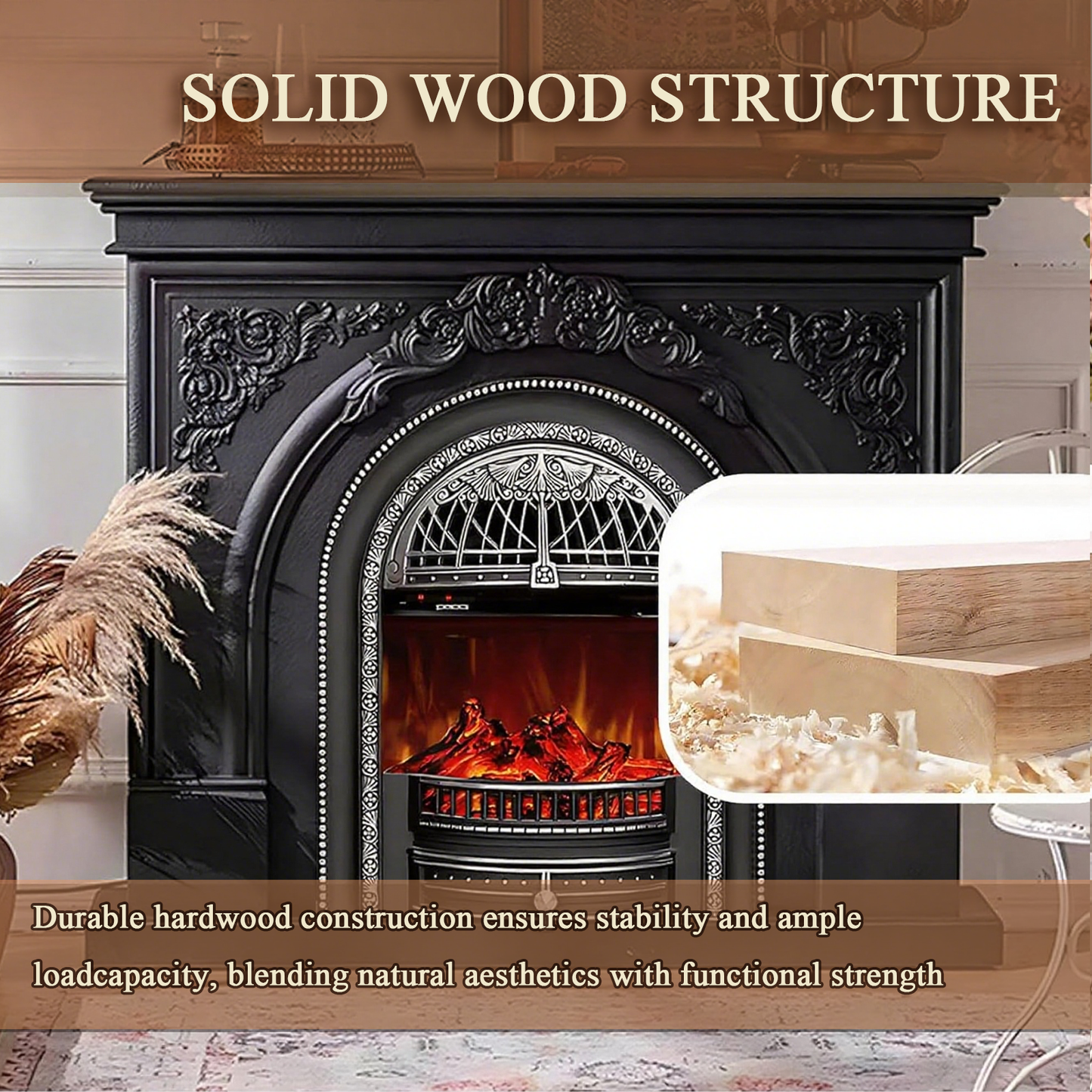 Aihm-Lon Electric Fireplace with Mantel Includes Cage Shaped Firebox