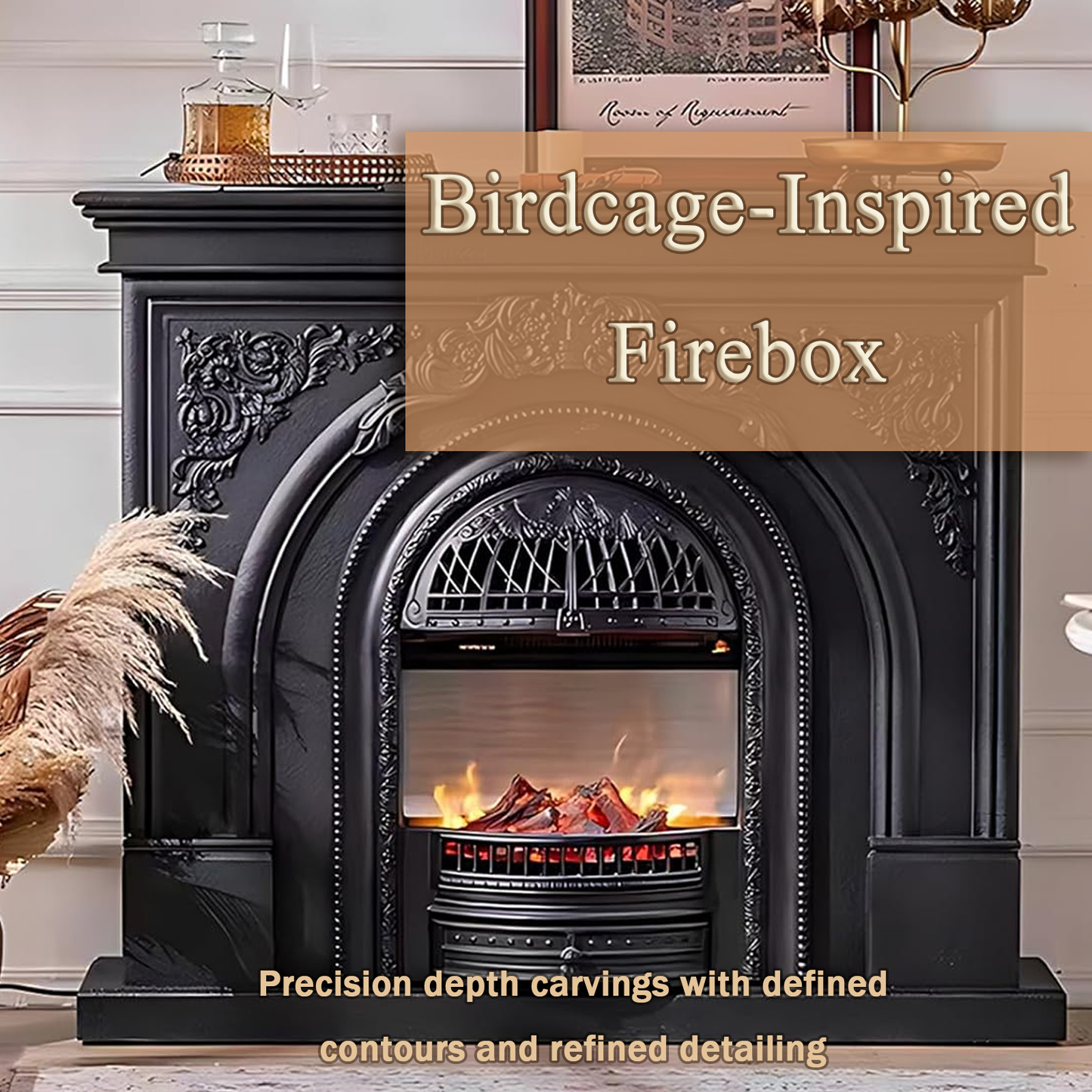 Aihm-Lon Electric Fireplace with Mantel Includes Cage Shaped Firebox