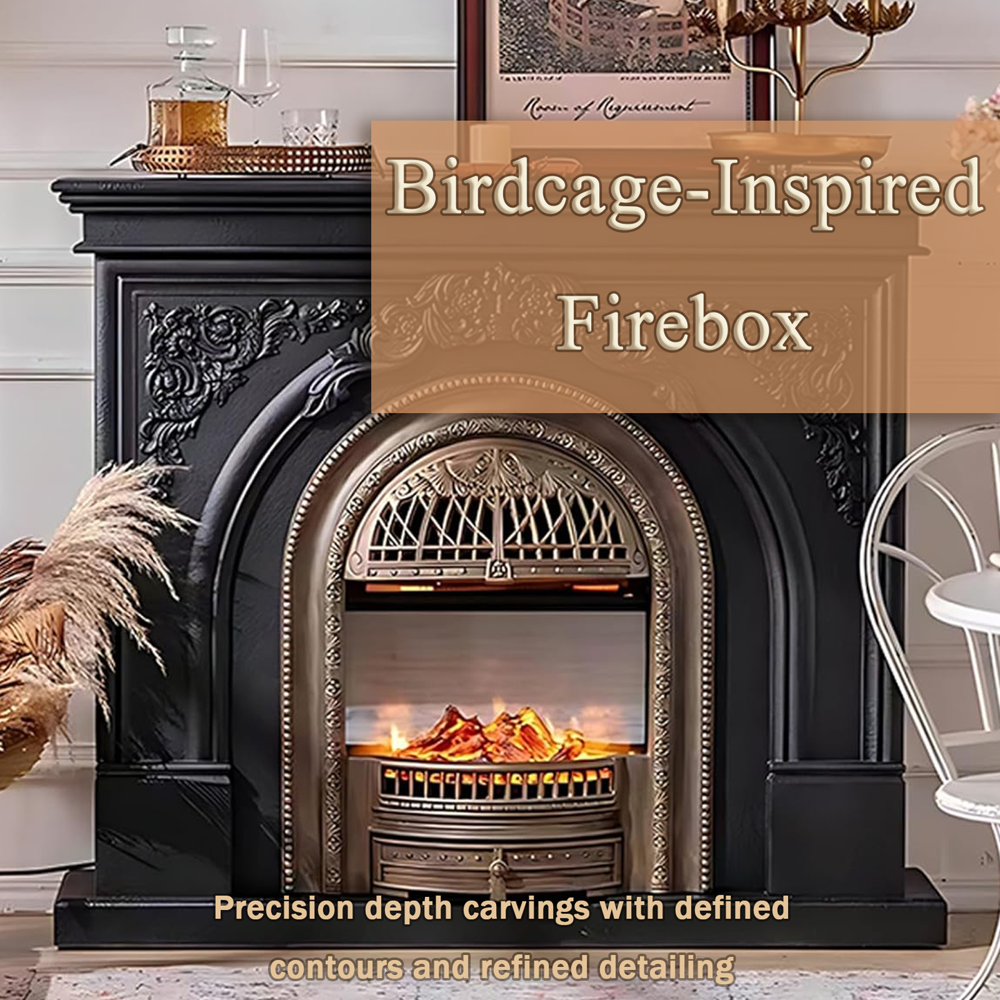 Aihm-Lon Electric Fireplace with Mantel Includes Cage Shaped Firebox