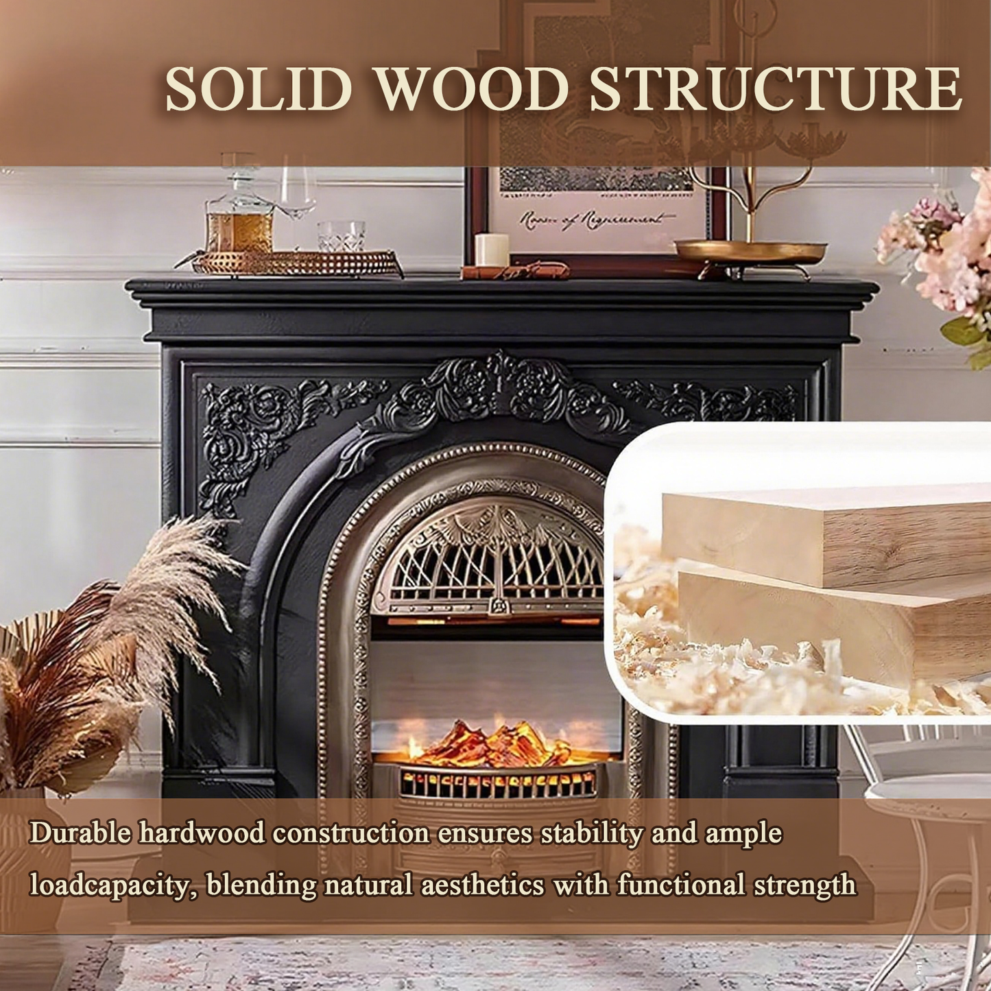 Aihm-Lon Electric Fireplace with Mantel Includes Cage Shaped Firebox