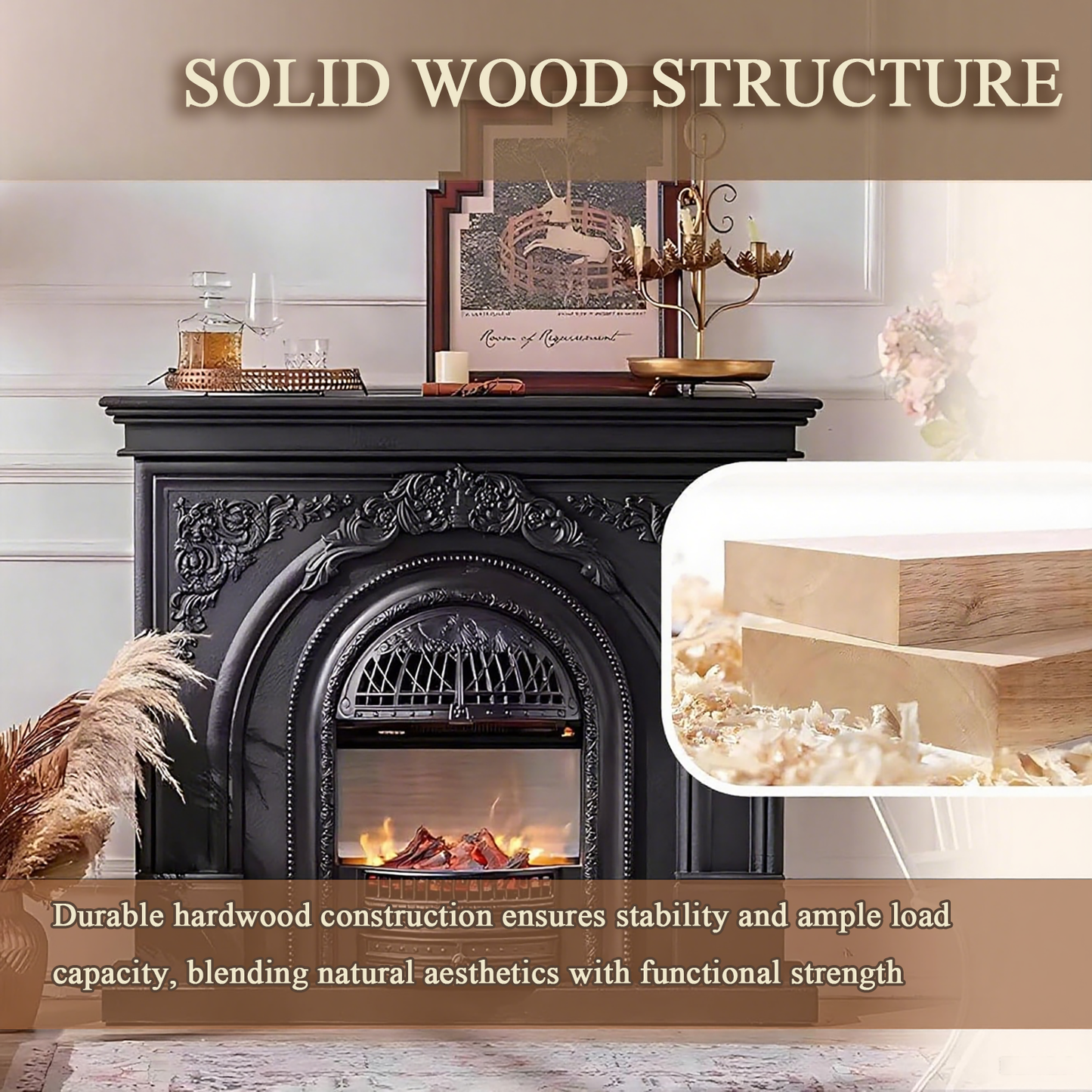 Aihm-Lon Electric Fireplace with Mantel Includes Cage Shaped Firebox