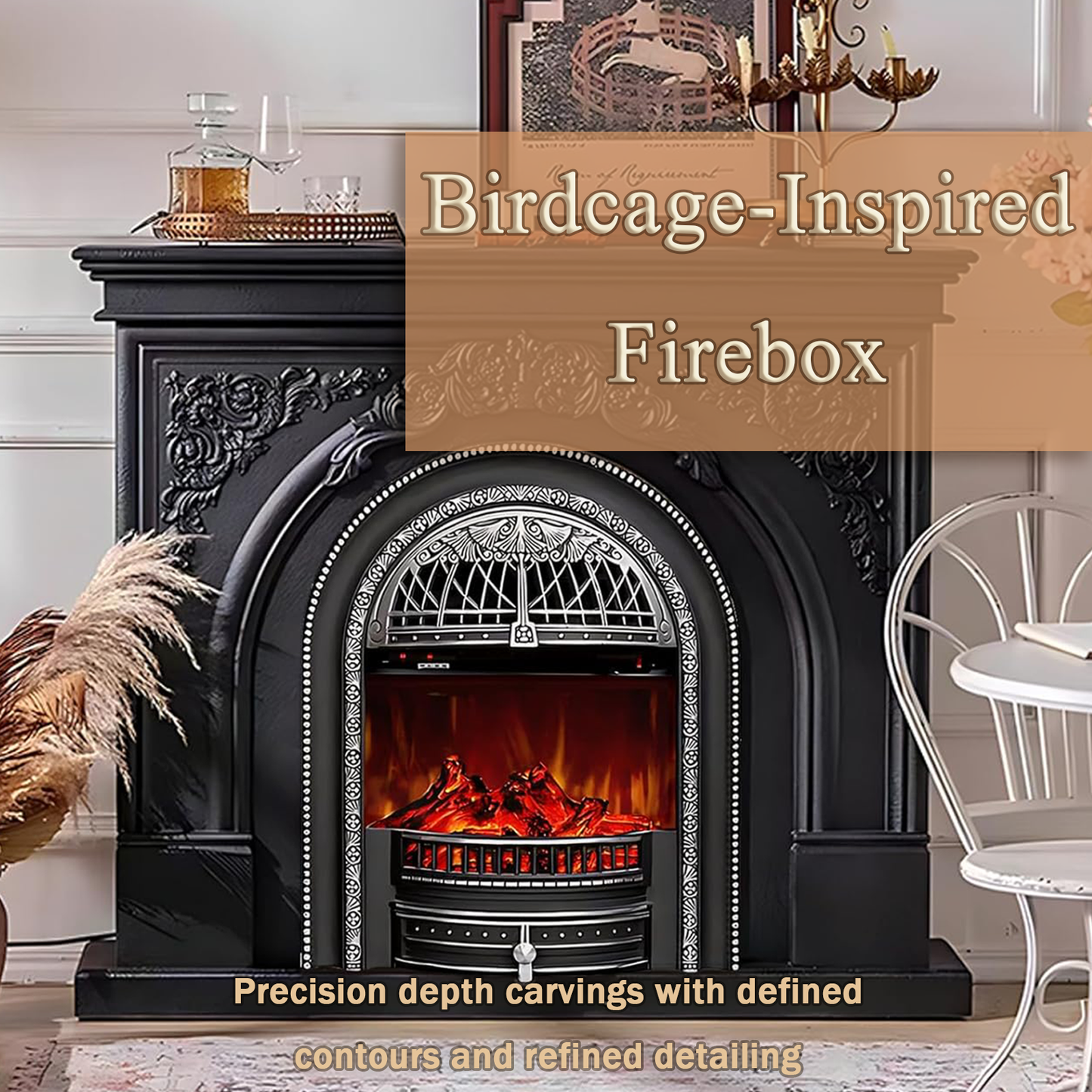 Aihm-Lon Electric Fireplace with Mantel Includes Cage Shaped Firebox