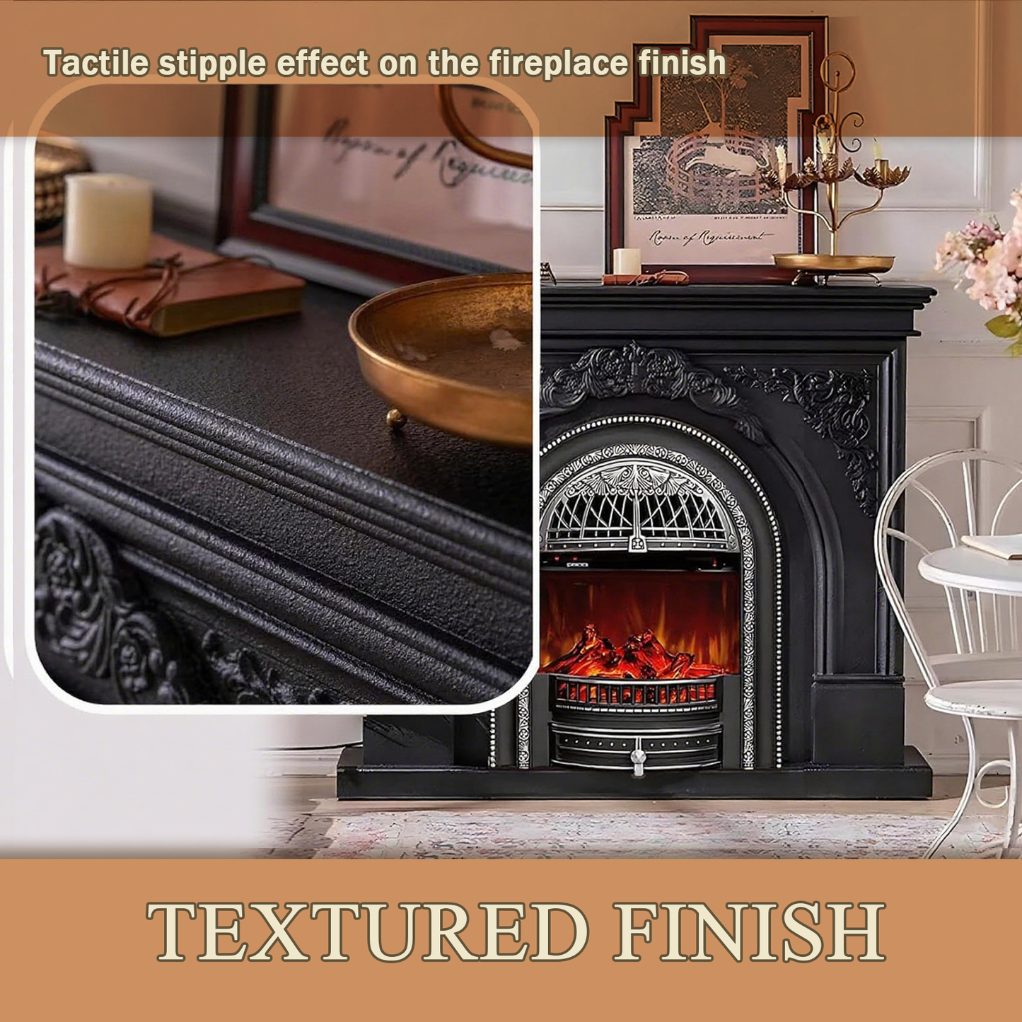 Aihm-Lon Electric Fireplace with Mantel Includes Cage Shaped Firebox