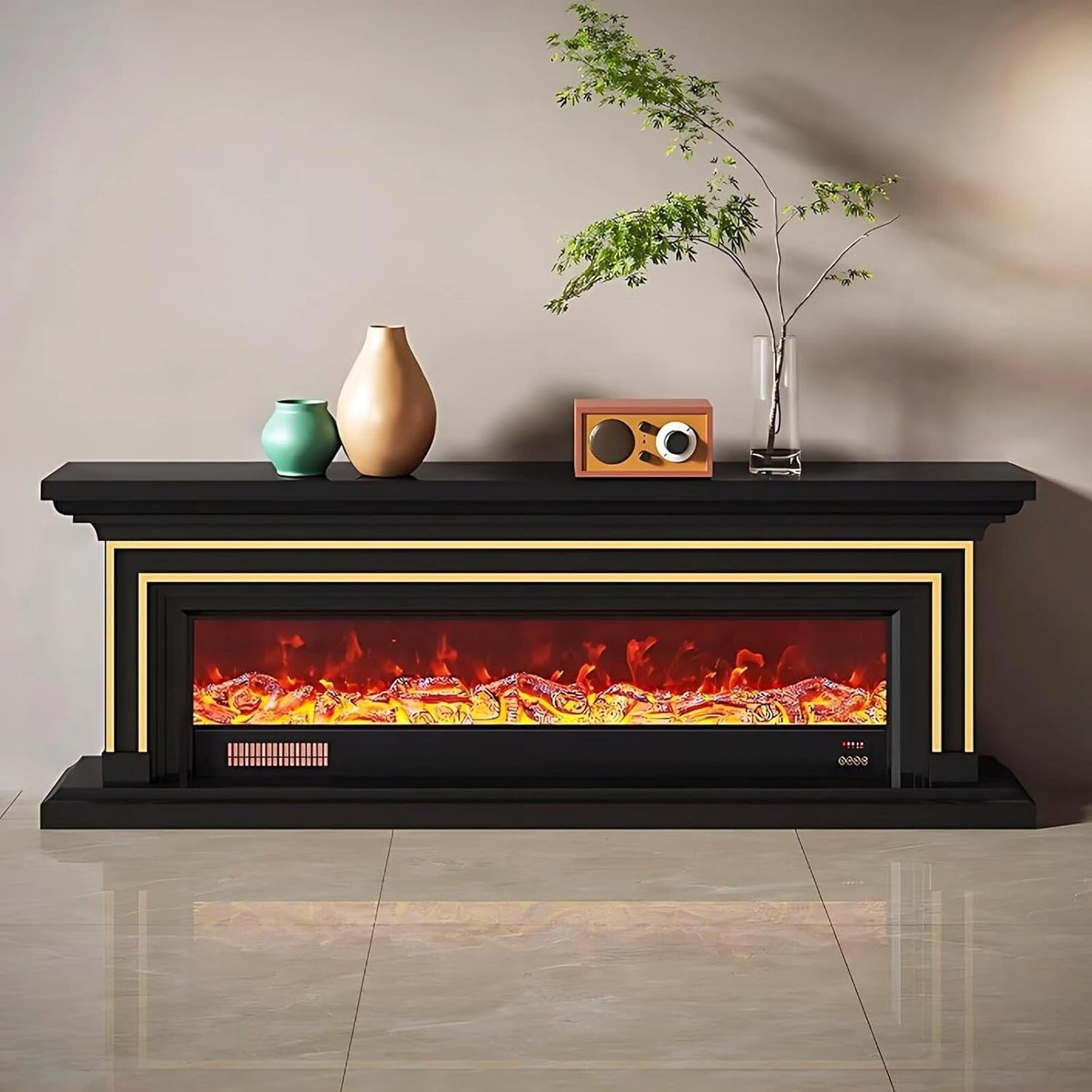 Aihm-Lon Minimalist Electric Fireplace with Realistic Flame Effects 59”-95”