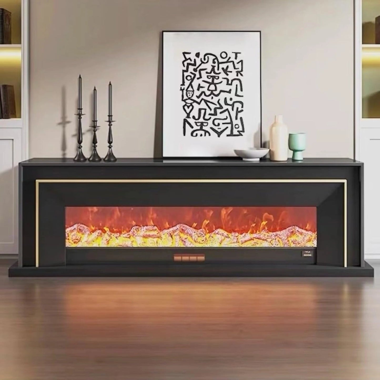 Aihm-Lon Exquisite Electric Fireplace with Golden Line Decoration 71”-87”