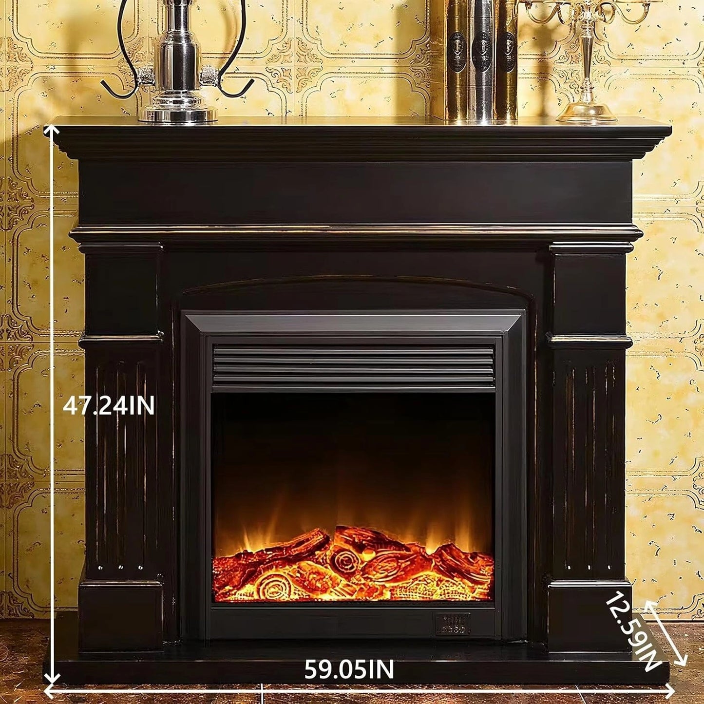 Aihm-Lon Electric Fireplace Parallel Line Design with Real Flame Effect 47”-59”
