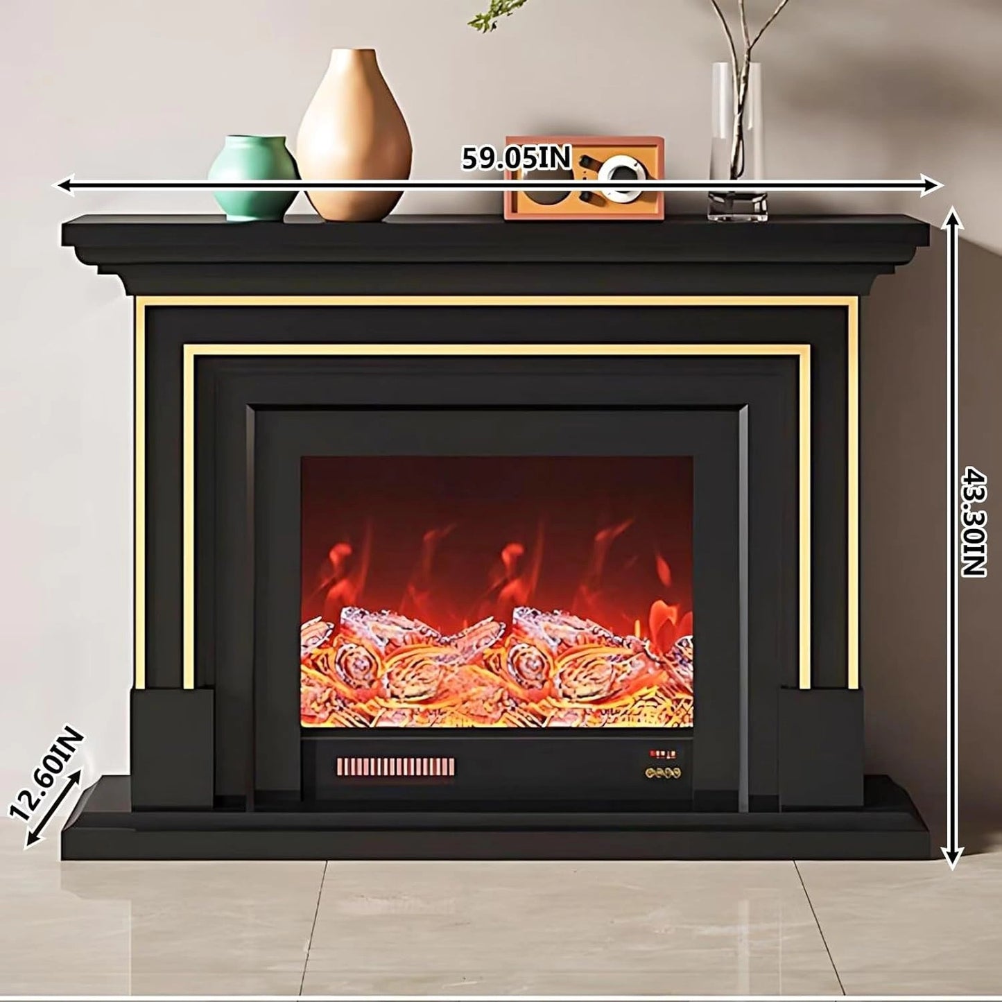 Aihm-Lon Minimalist Electric Fireplace with Realistic Flame Effects 59”-95”