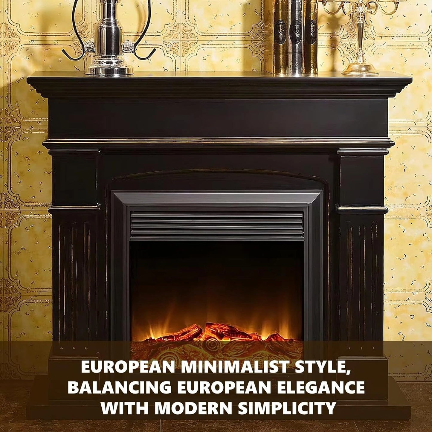 Aihm-Lon Electric Fireplace Parallel Line Design with Real Flame Effect 47”-59”