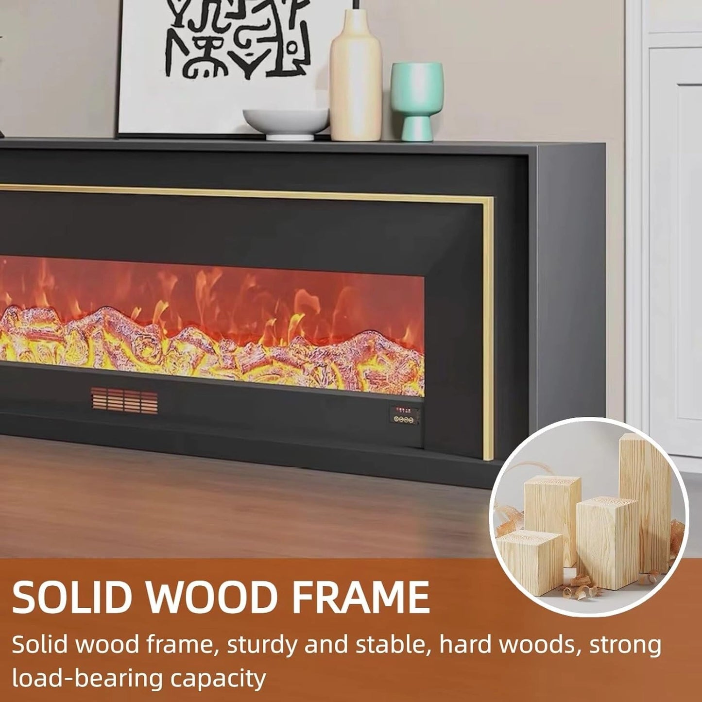 Aihm-Lon Exquisite Electric Fireplace with Golden Line Decoration 71”-87”