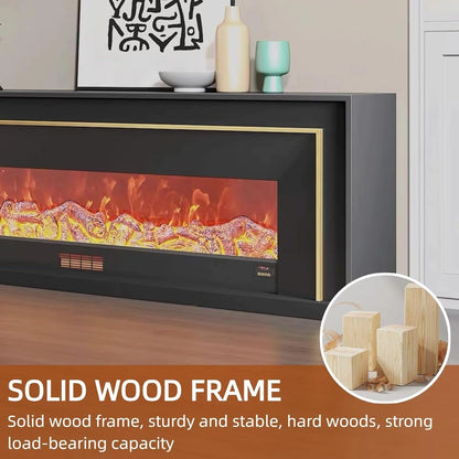 Aihm-Lon Exquisite Electric Fireplace with Golden Line Decoration 71”-87”