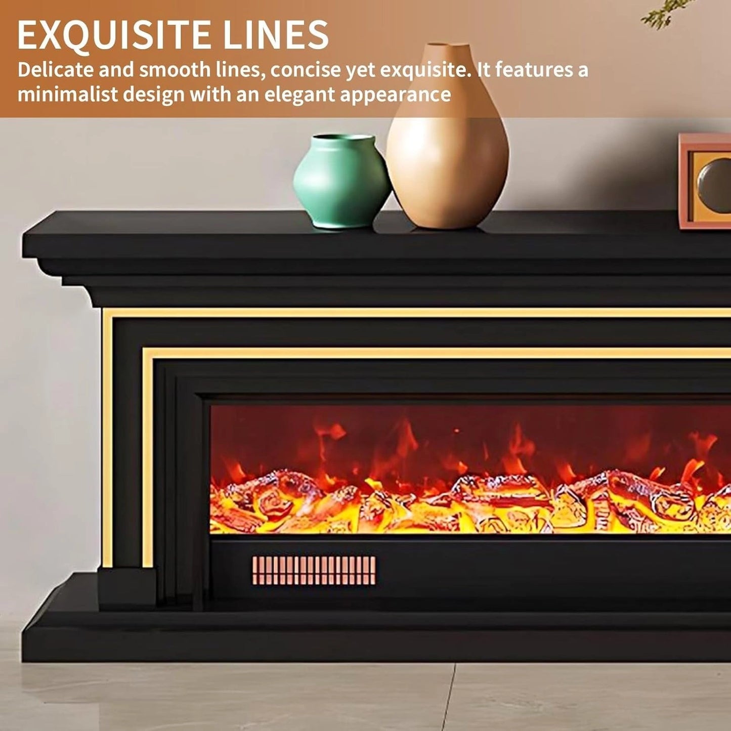 Aihm-Lon Minimalist Electric Fireplace with Realistic Flame Effects 59”-95”