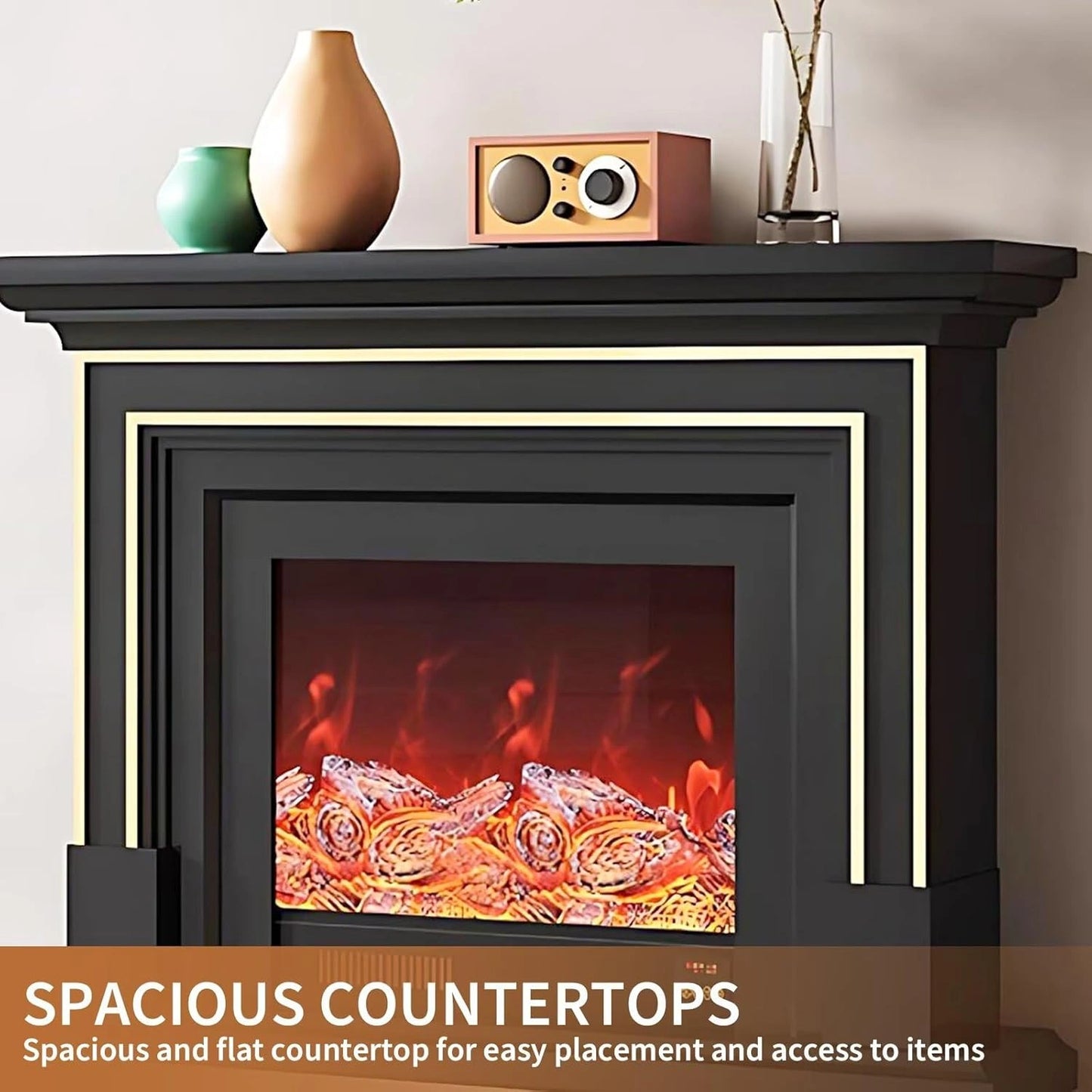 Aihm-Lon Minimalist Electric Fireplace with Realistic Flame Effects 59”-95”