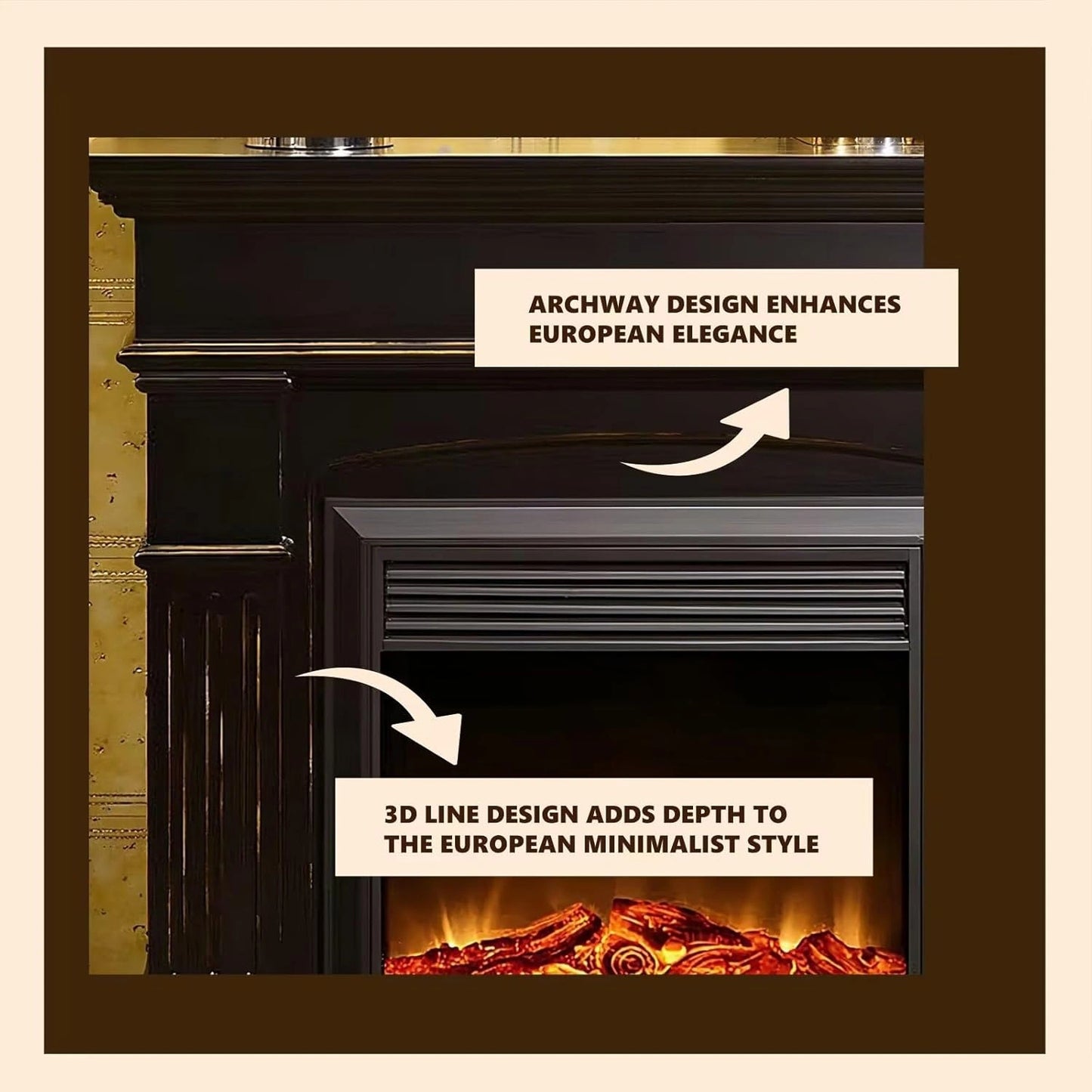 Aihm-Lon Electric Fireplace Parallel Line Design with Real Flame Effect 47”-59”