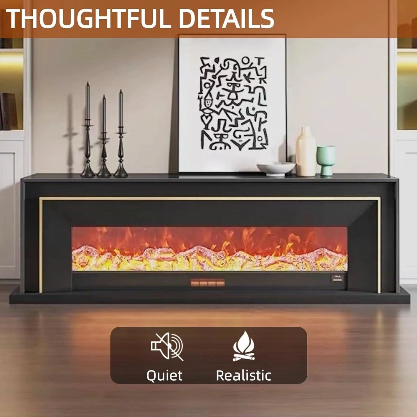 Aihm-Lon Exquisite Electric Fireplace with Golden Line Decoration 71”-87”