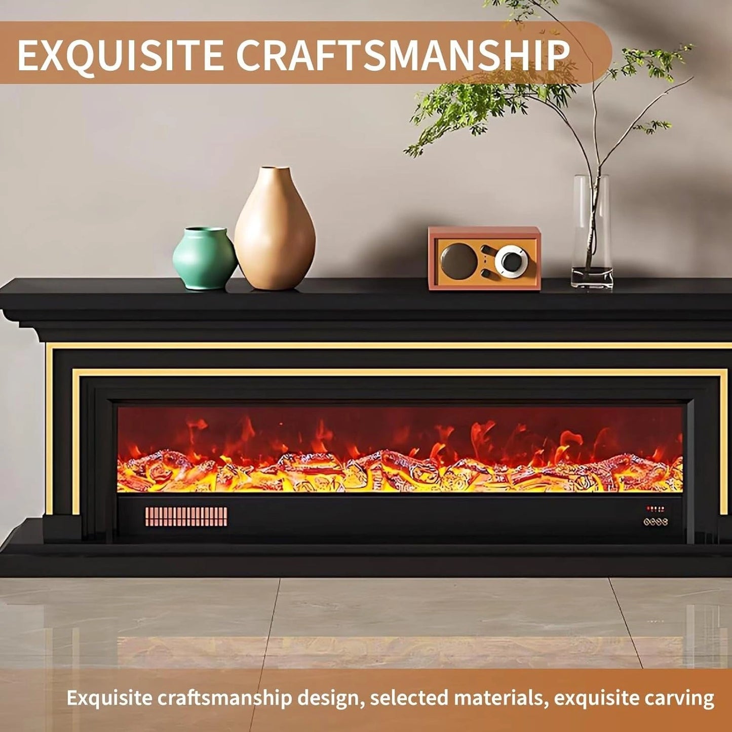 Aihm-Lon Minimalist Electric Fireplace with Realistic Flame Effects 59”-95”