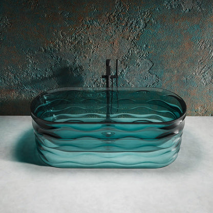 Aihm-Lon Freestanding Bathtubs - Wavy Transparent Bathtub Hot  Curved Back Support