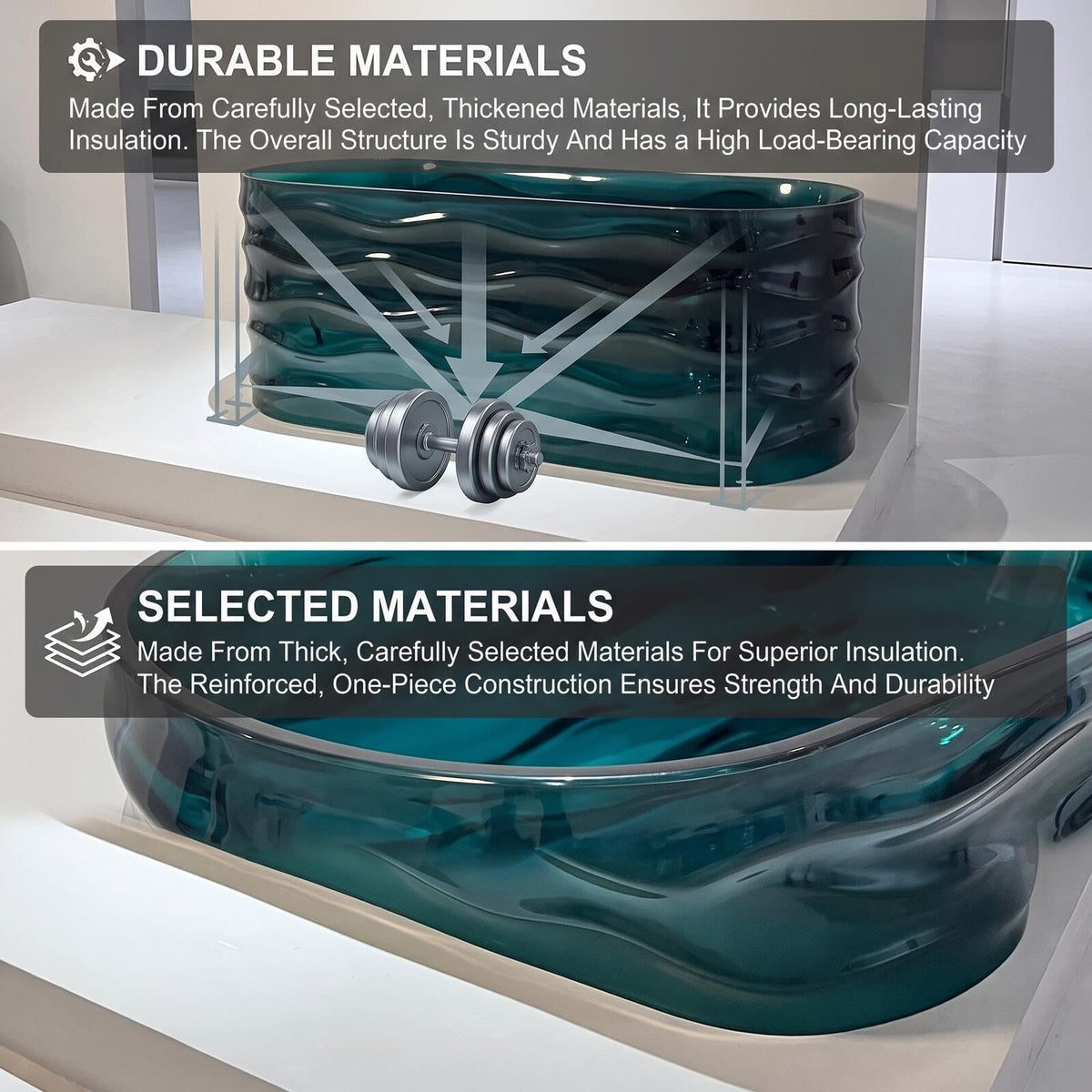 Aihm-Lon Freestanding Bathtubs - Wavy Transparent Bathtub Hot  Curved Back Support