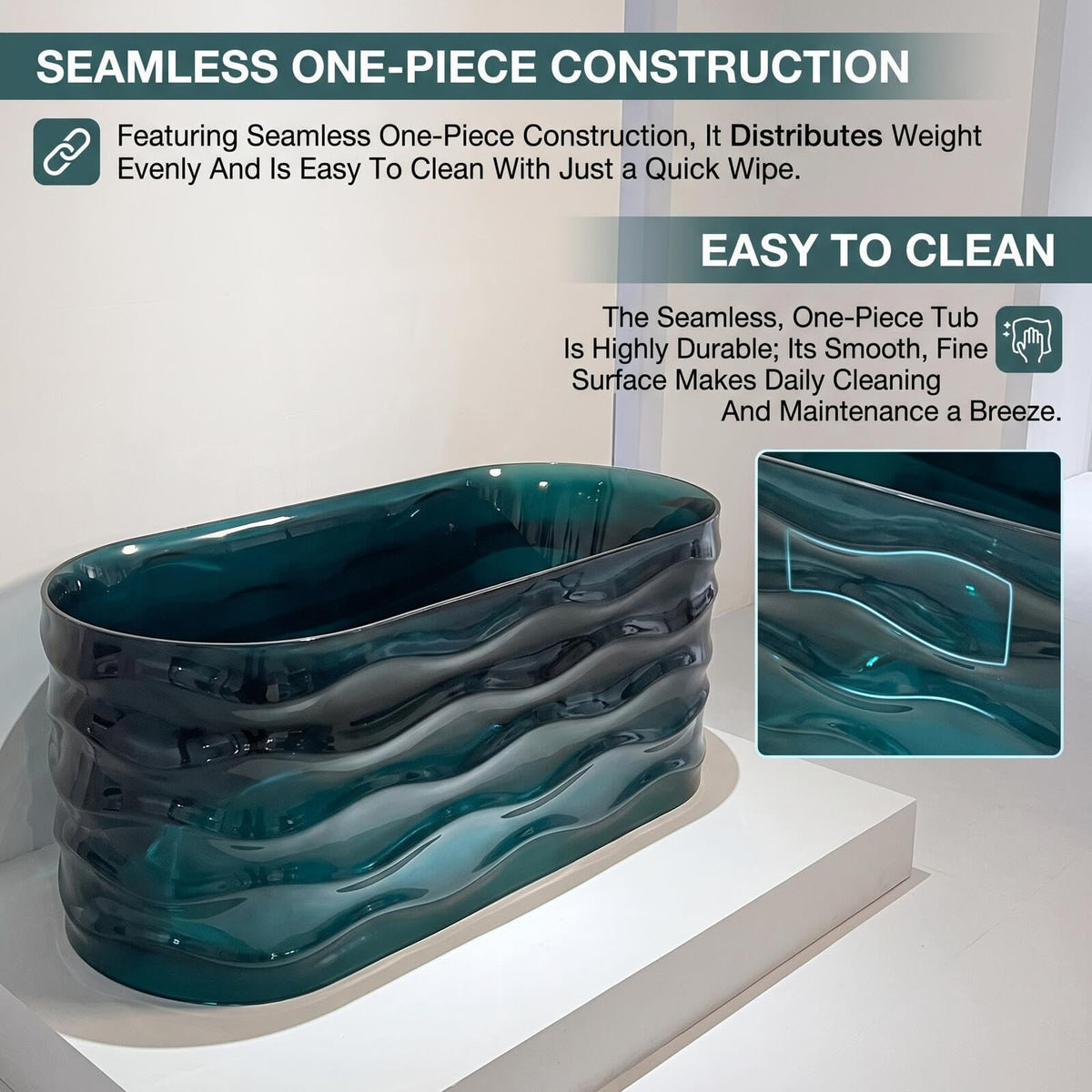 Aihm-Lon Freestanding Bathtubs - Wavy Transparent Bathtub Hot  Curved Back Support