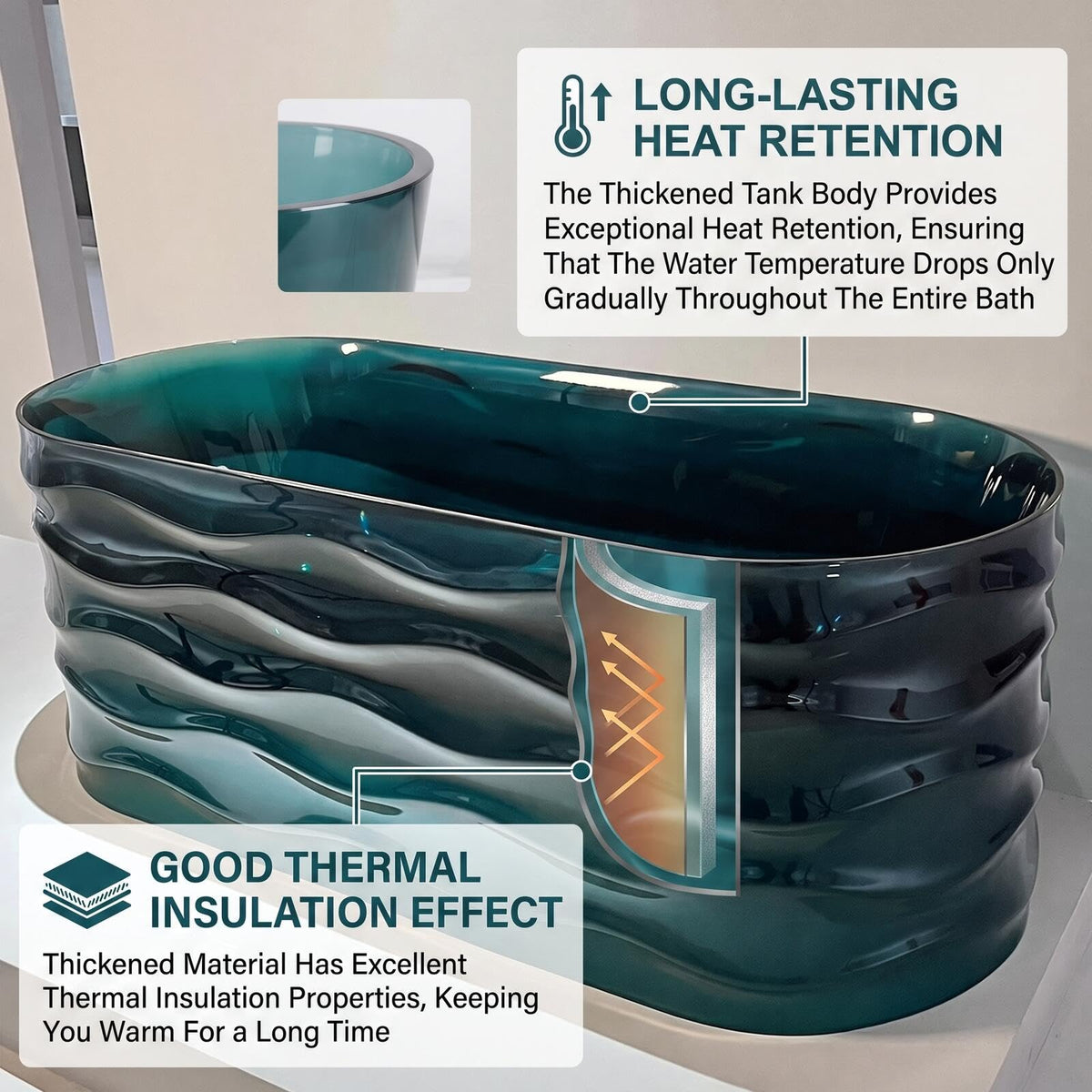 Aihm-Lon Freestanding Bathtubs - Wavy Transparent Bathtub Hot  Curved Back Support