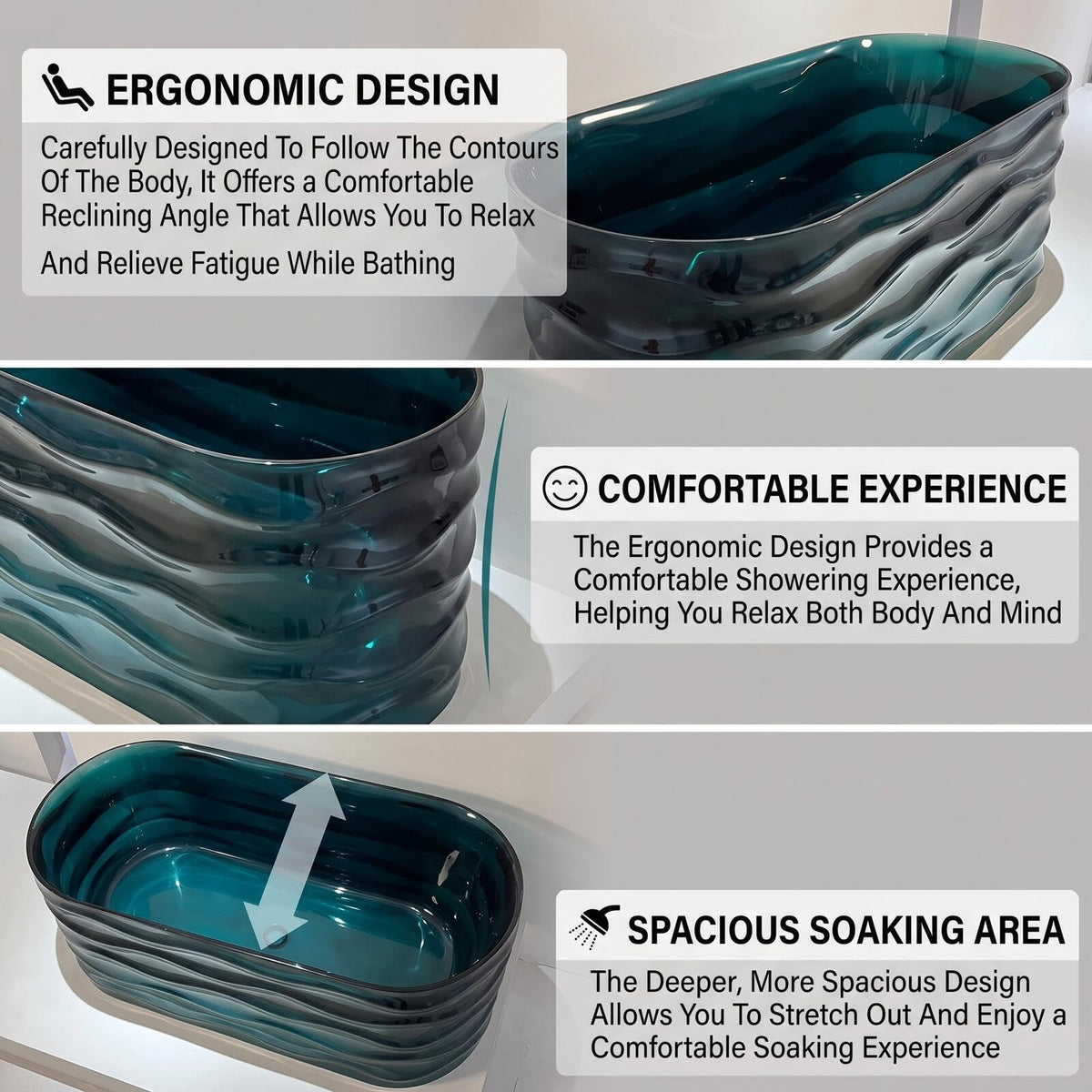 Aihm-Lon Freestanding Bathtubs - Wavy Transparent Bathtub Hot  Curved Back Support