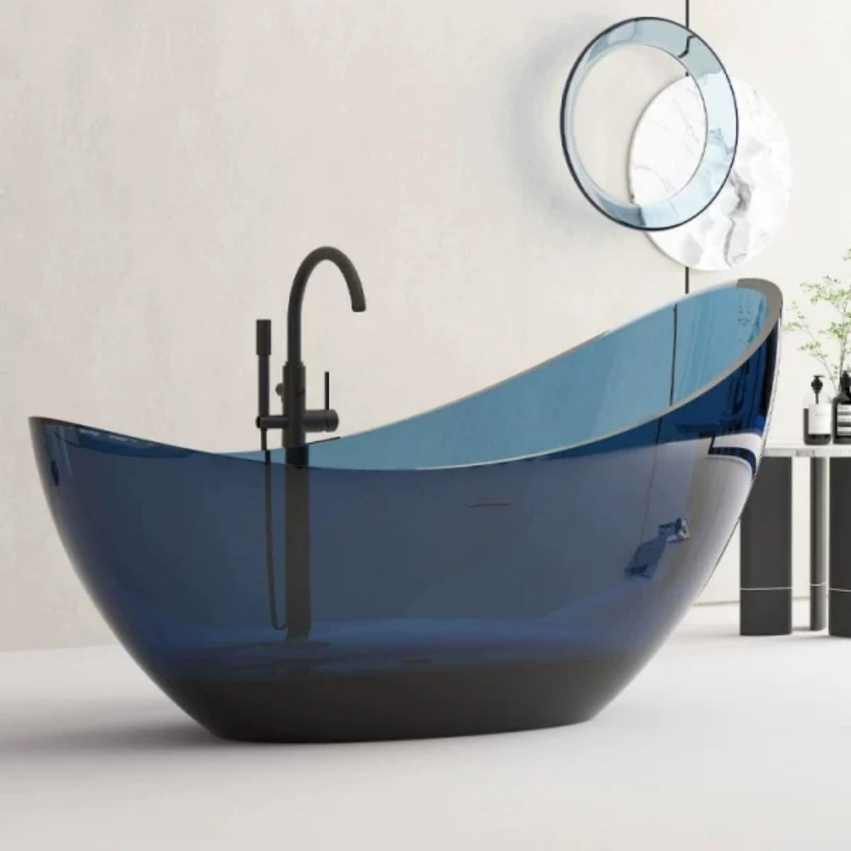 67" Bathtub Curved Shape Soaking Bath Tubs with  Colorful Transparent Resin