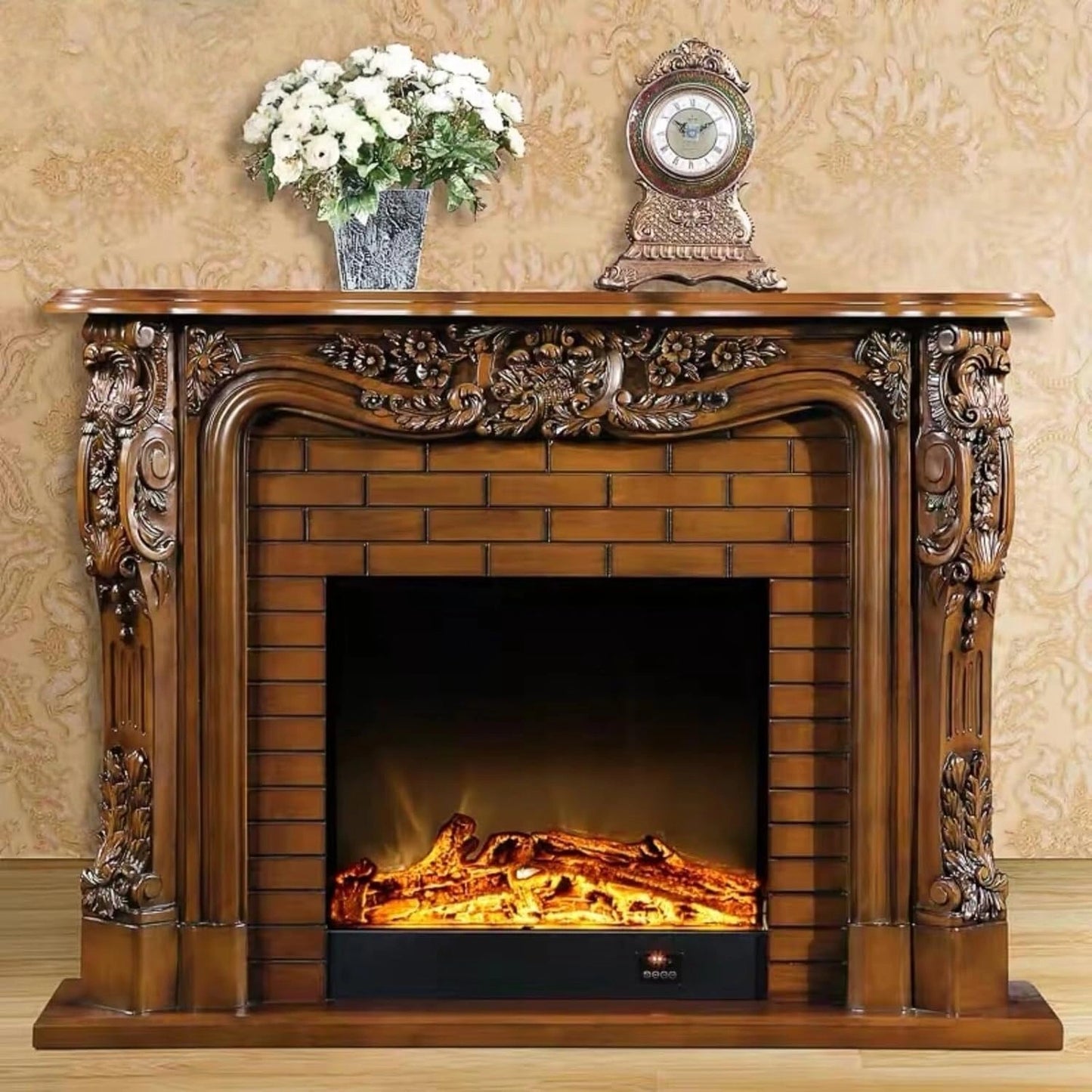 Aihm-Lon Luxurious Electric Fireplace with European Baroque Patterns 59”