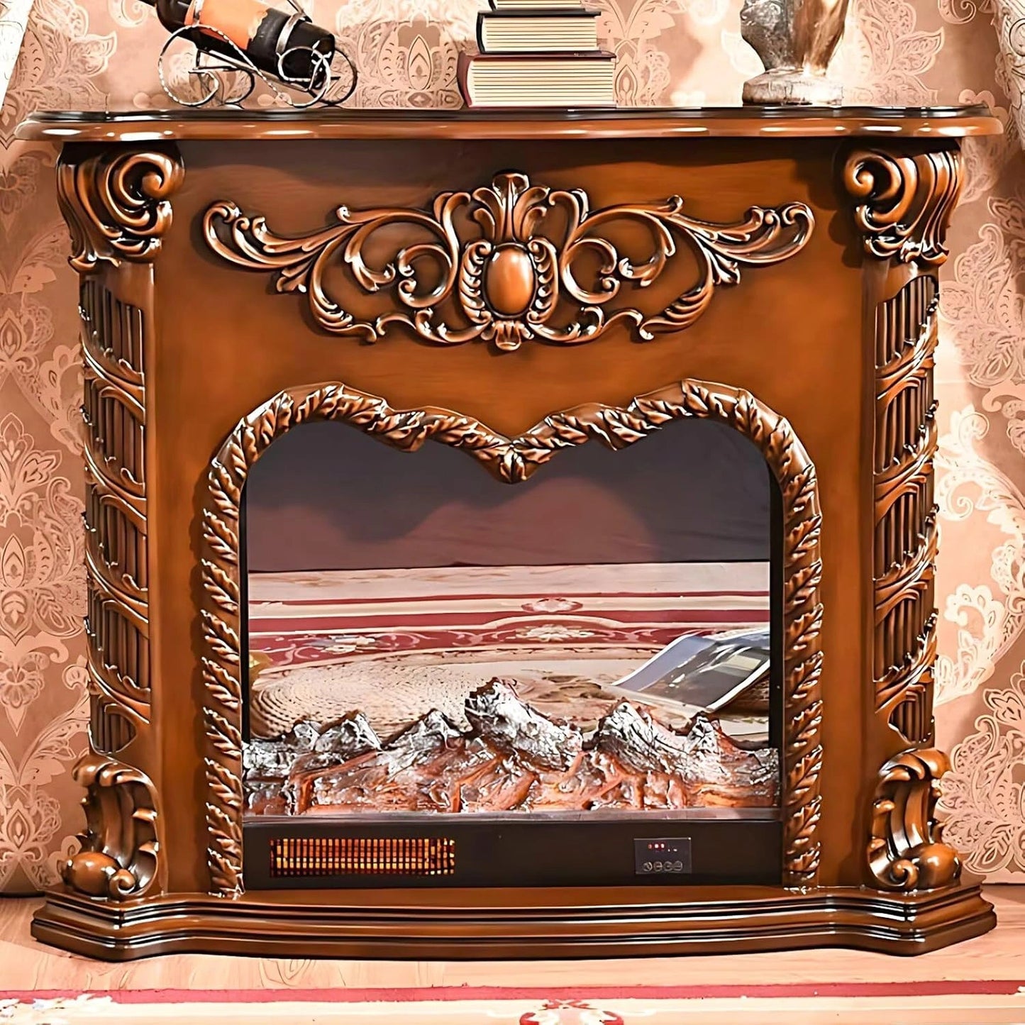 Aihm-Lon Electric Fireplace Includes Swirling Texture Design with Floral Pattern 47”